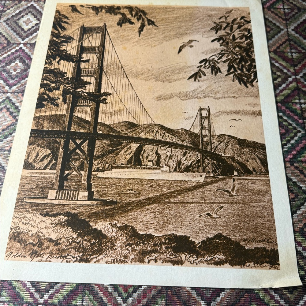 Vintage by Willard Cox Golden Gate Bridge Art Print